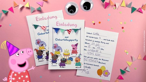 Bunte Peppa Pig Geburtstags-Einladungskarten zum Nachbasteln